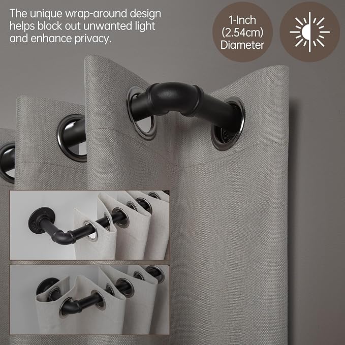 Zeerobee Curtain Rods for Windows 48 to 84, 1 Inch Industrial Wrap Around Black - Image 3