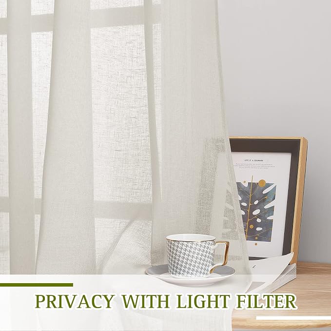 NICETOWN Semi Sheer Linen Curtains 54 inch Long - Image 2