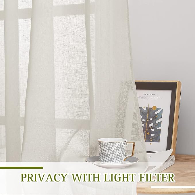 NICETOWN Natural Linen Sheer Curtains Faux Flax - Image 3