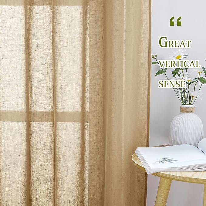 NICETOWN Natural Linen Blend Semi Sheer Curtains, Grommet Top Bedroom Window - Image 4
