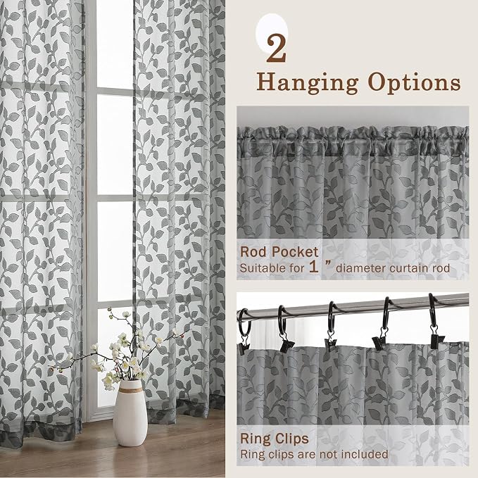 Chyhomenyc Charcoal Grey Short Curtains 45 Inch Length 2 Panels, Light - Image 7
