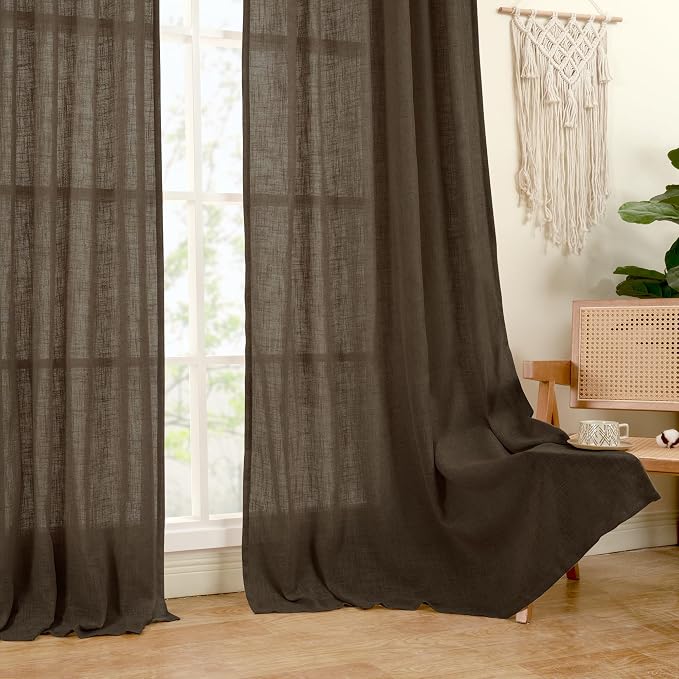 LAMIT Linen Curtains 63 Inch Length 2 Panels, Light Filtering Panels Back Tab - Image 9