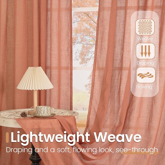 BGment Terracotta Short Linen Curtains 48 Inch Length, Burnt Orange Light - Image 4