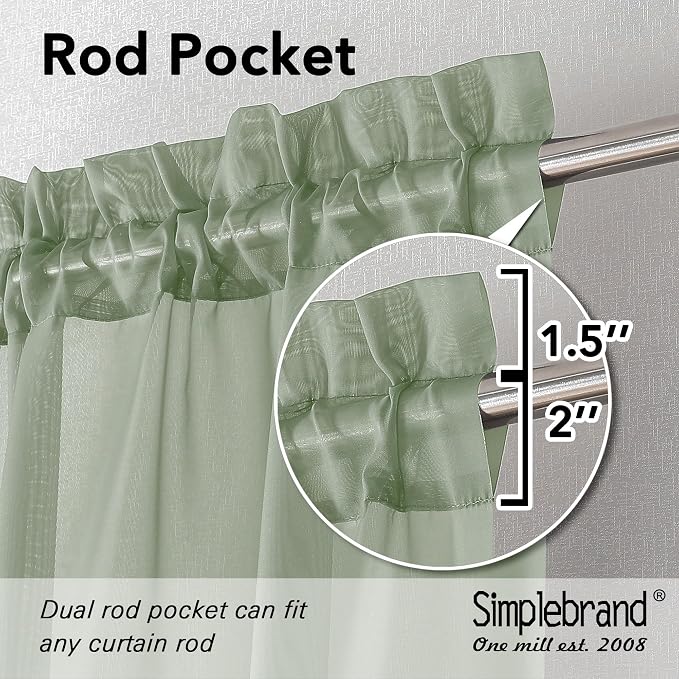 Simplebrand Sage Green Sheer Curtains 96 Inches Long, Light Filtering Rod - Image 6