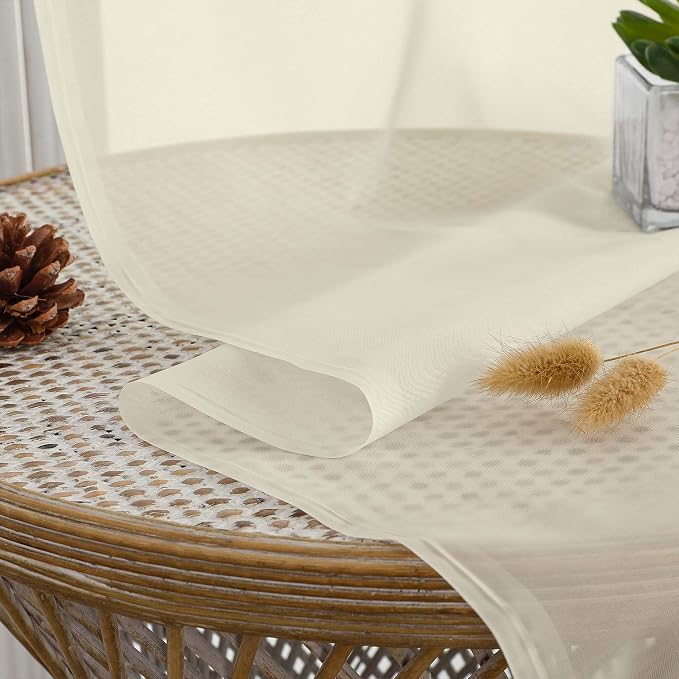 OWENIE Cream Sheer Curtains 120 Inches Long 2 Panels Set, Airy Lightweight - Image 5
