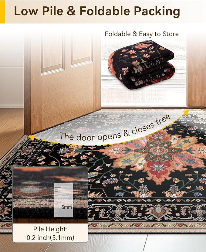 Area Rugs 6'x8' Washable Non-Slip, Floral Vintage Distress Print Pattern - Image 6