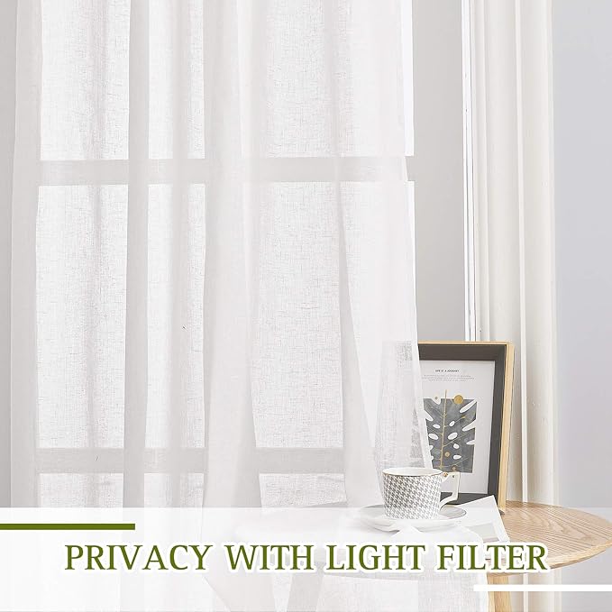NICETOWN Linen Sheer Short Curtains 48 inch Length 2 Panels - Image 4