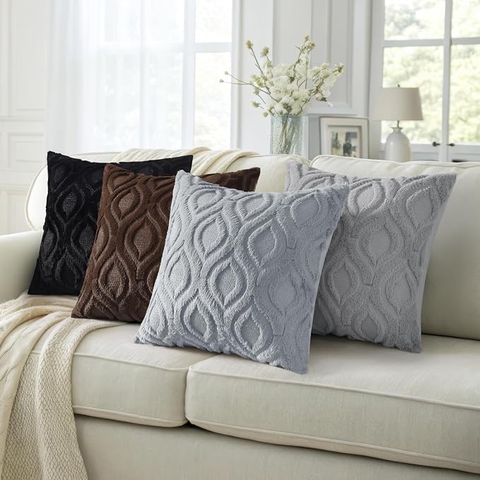 decorUhome Throw Pillow Covers 24x24 Inch Set of 2, Soft Plush Faux Wool Blue - Image 5