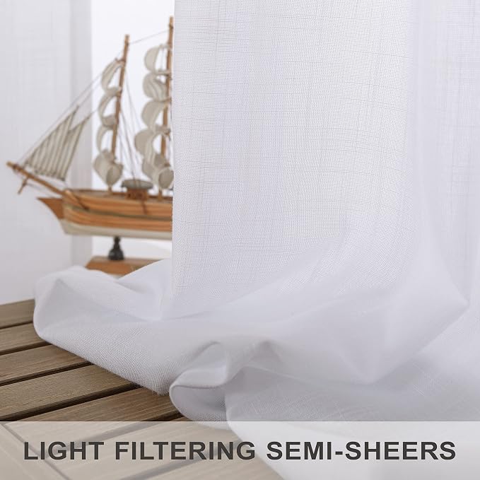 Linen White Curtains 98 Inches Long - Image 3
