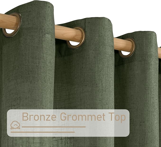 LAMIT Olive Green Linen Semi Sheer Curtains 45 Inch - Image 2