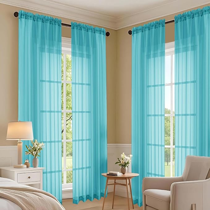 OVZME Turquoise Sheer Curtains 120 Inches Long 2 Panels Set, 59 Inch Extra Wide - Image 6