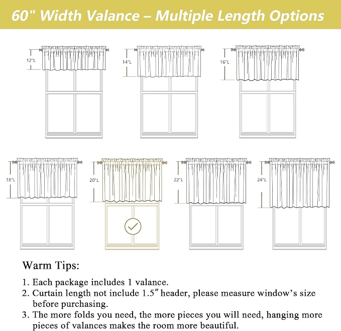 Natural Valances for Windows, Light Filtering Faux Linen Textured Small Short - Image 3