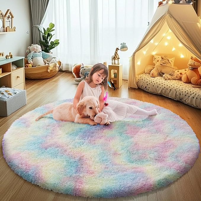yulidayang Rainbow Fluffy Round Area Rugs by yulidayang