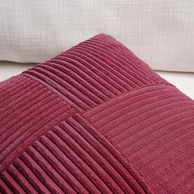 Fancy Homi 2 Packs Burgundy Red Decorative Throw Pillow Covers 16x16 Inch - Image 3