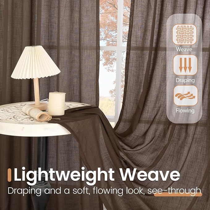 BGment Brown Linen Curtains 45 Inch Length - Image 4