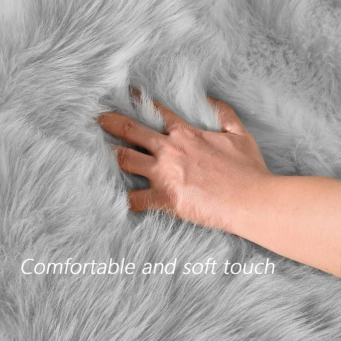 Latepis Grey 6x9 Area Rugs Faux Fur Sheepskin Rug - Image 4