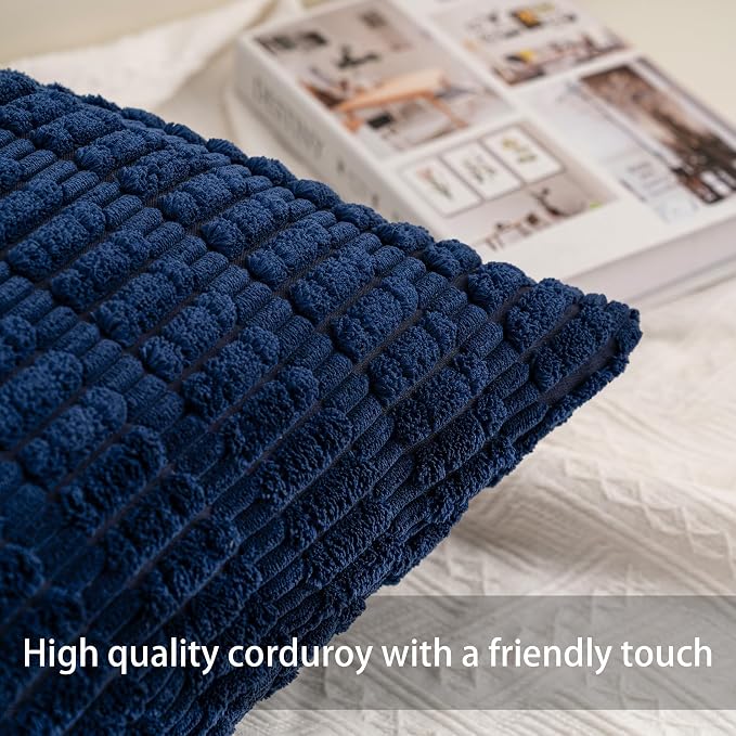 Pack of 2 Corduroy Decorative Throw Pillow Covers 12x24 Inch Soft Striped - Image 2