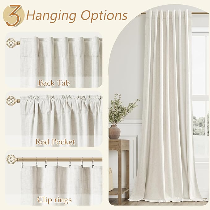 Guken Cream 100% Blackout Linen Curtains 126 Inch Length 2 Panels Set - Image 5