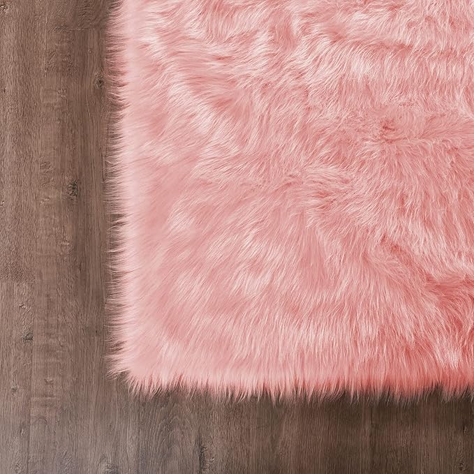 Goolela Pink Area Rug 6x9 Fluffy Fuzzy Furry Sheepskin Rug - Image 6