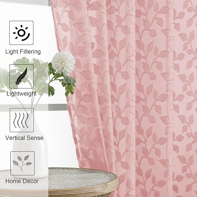 Chyhomenyc Blush Pink Short Curtains 45 Inch Length 2 Panels, Light Filtering - Image 3