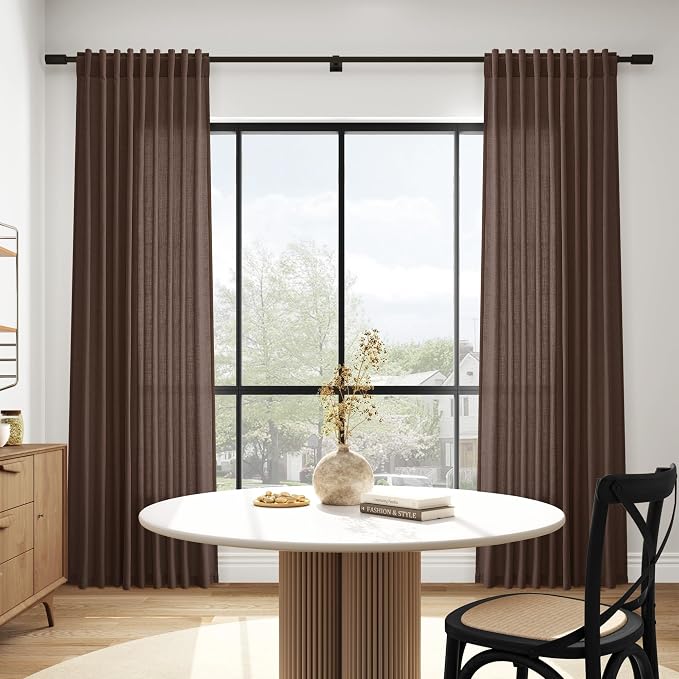 Cappuccino Curtains 108 Inches Long, Back Tab Linen Blend Light Filtering Semi - Image 5