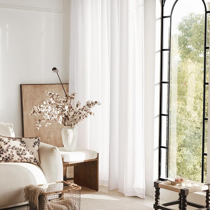 Extra Long White Curtain 108 inches Long 2 Panels Set Back Tab Light Filtering - Image 7
