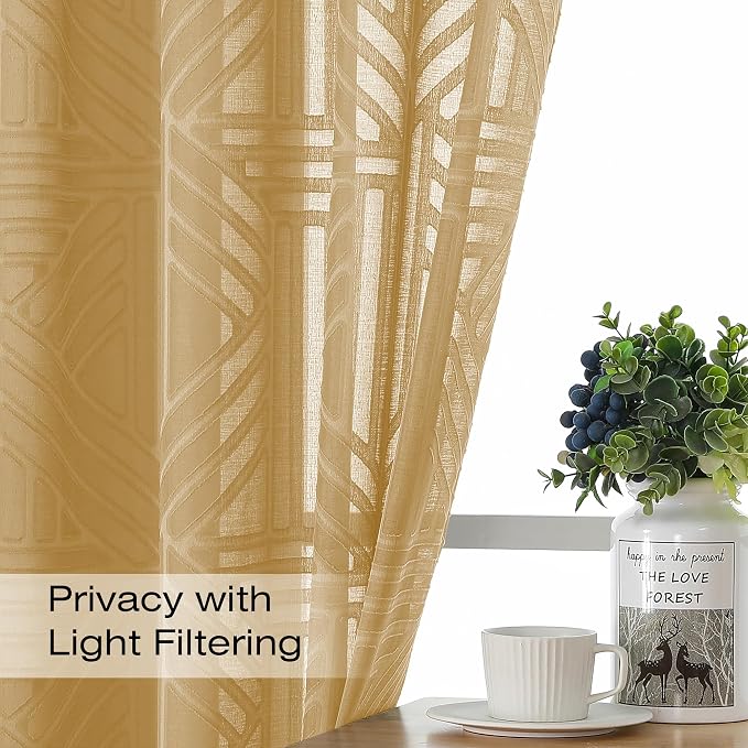 Simplebrand Semi Sheer Gold Curtains 84 Inches Long 2 Panels, Light Filtering - Image 3