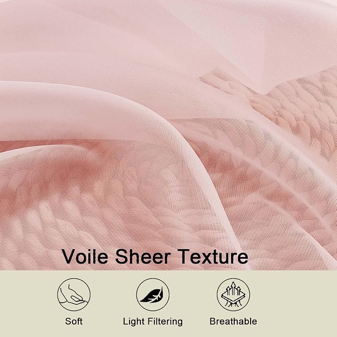 Sheer Blush Curtains for Bedroom Living Room 54 Inch Length 2 Panels Set - Image 3