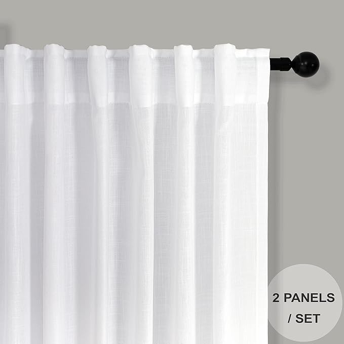 Pitalk White Linen Extra Long Curtains 120 Length - Image 2