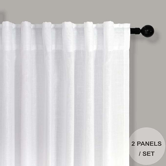 Pitalk White Linen Curtains 36 Inch Wide - Image 2