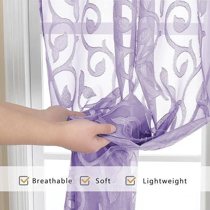 OWENIE Furman Light Purple Sheer Curtains 54 Inch Length 2 Panels Set - Image 5