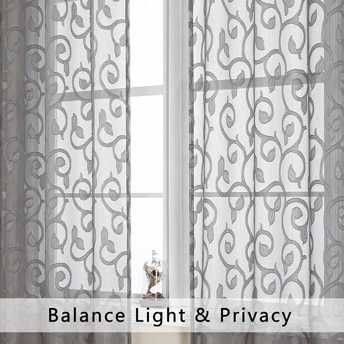OWENIE Furman Grey Sheer Curtains 72 inches Long 2 Panels Set, Light Filtering - Image 3