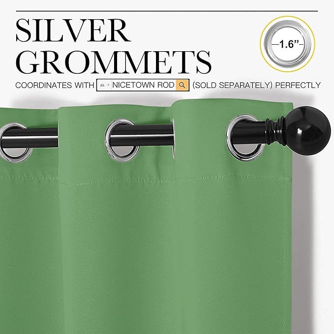 NICETOWN Blackout Window Curtains 80 inch Long, 2 Panels, 34 inch, Forest Green - Image 2