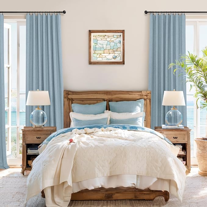 Dusty Blue Blackout Curtains for Nursery 54 Inch Length 2 Panel Chic Linen Look - Image 6
