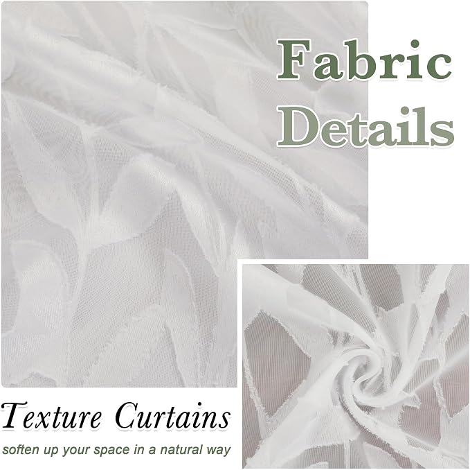 Lecloud Leia Ivory Sheer Curtains 72 Inches Long 2 Panels, Jacquard Texture - Image 4