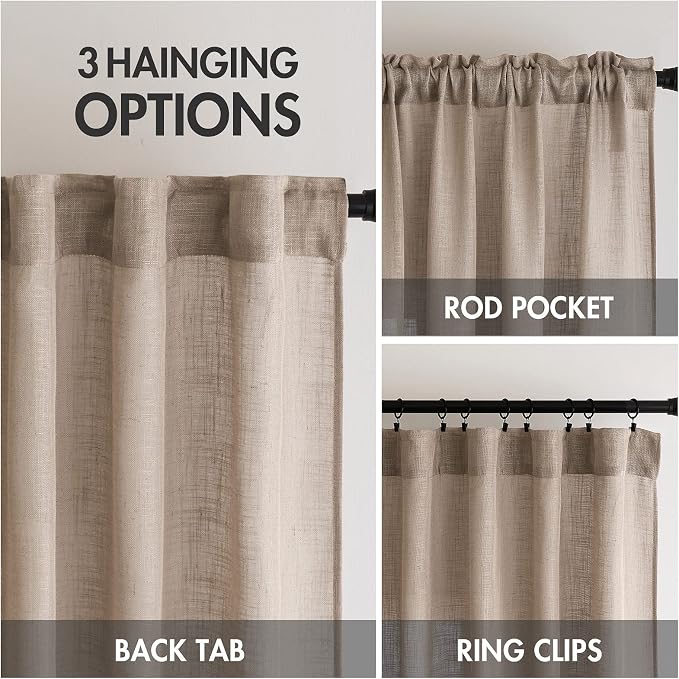 MIULEE Taupe Linen Curtains 96 Inch Long - Image 3
