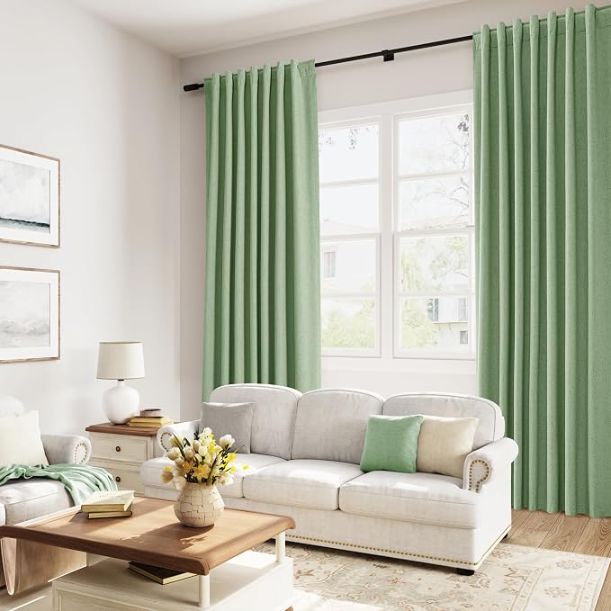 Guken Light Sage 100% Blackout Linen Curtains 96 Inch Length 2 Panels Set - Image 8