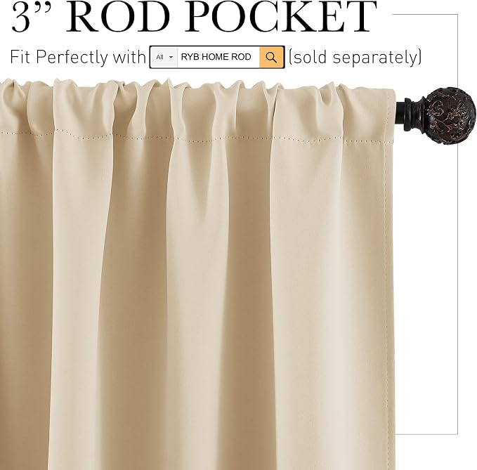 RYB HOME Basement Bathroom Kitchen Cafe Privacy Curtains, Short Insulating - Image 2