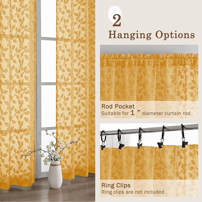 Chyhomenyc Gold Sheer Curtains 90 Inch Length 2 Panels Set, Light Filtering - Image 5