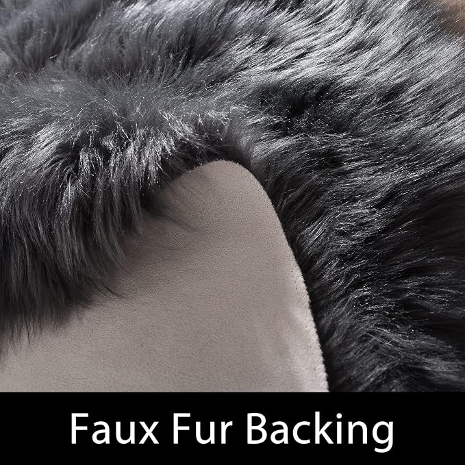 Latepis Dark Gray Faux Fur Rug 3x4 Area Sheepskin Rug - Image 3