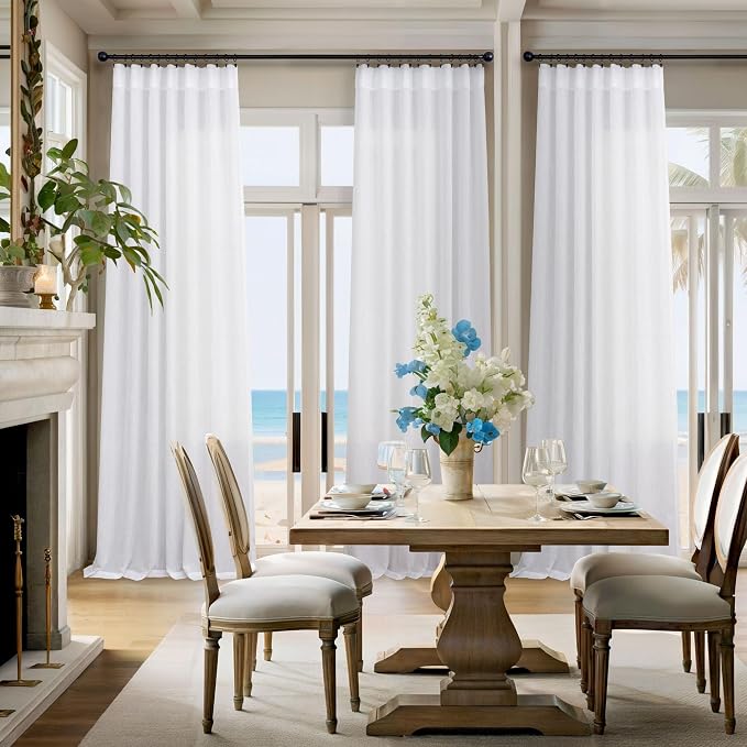 Pitalk White Linen Curtains 95 Inches Long 2 Panel Set - Image 2