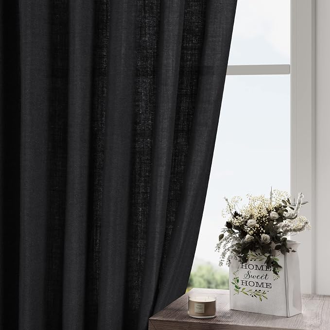 Black Linen Curtains 144 inch Extra Long - Image 2