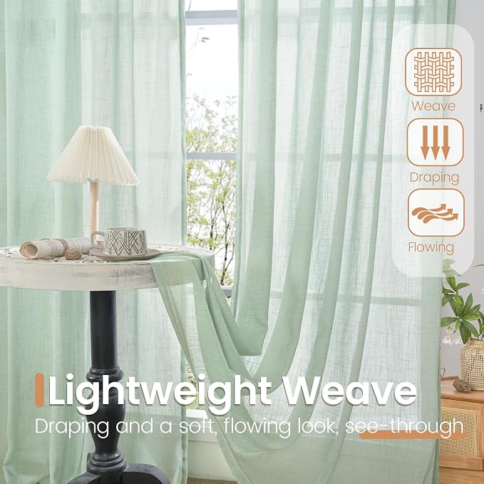 BGment Light Green Linen Semi Sheer Curtains 84 Inches Long - Image 4