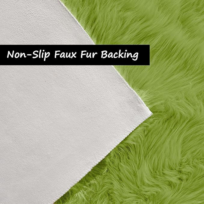 Goolela Lime Green Fluffy Fuzzy Fur Rug - Image 4