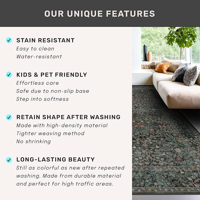Hazo Haus Washable Dark Green 2x10 Runner Rug - Image 6