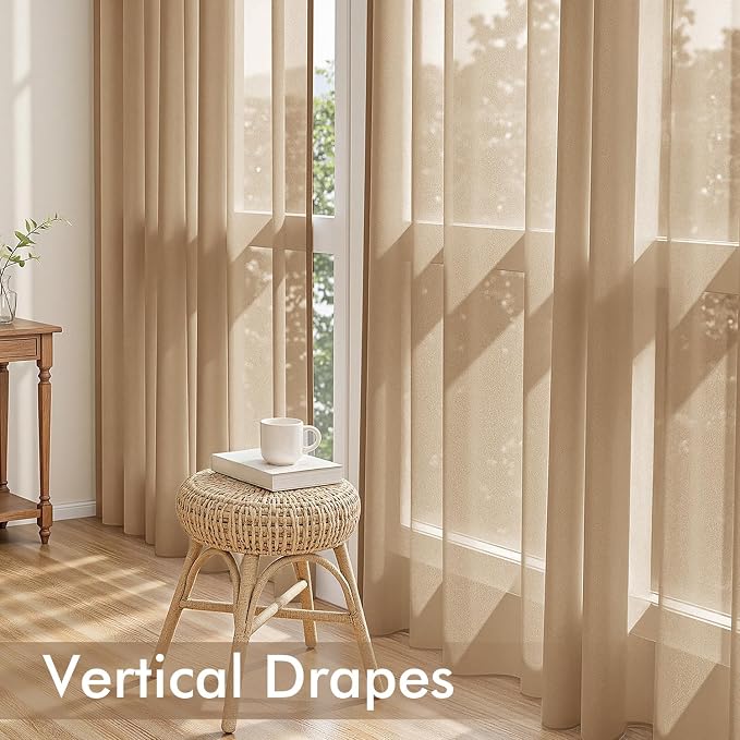 MIULEE Brown Sheer Curtains 84 Inches Long, 4 Panels Set, Rod Pocket Voile - Image 5