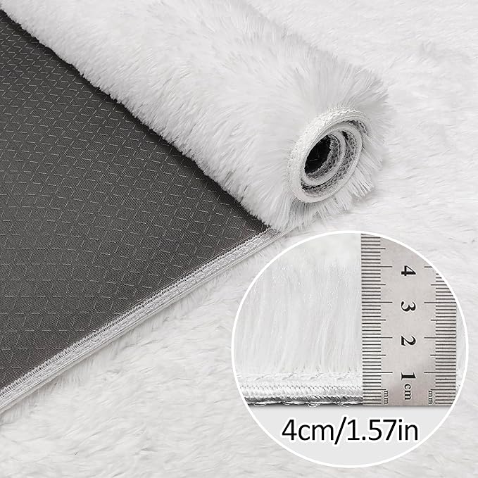 Runner Rug for Bedroom White 2x6ft Fluffy Area Rug Bedside Runner Rug for Kids - Image 5