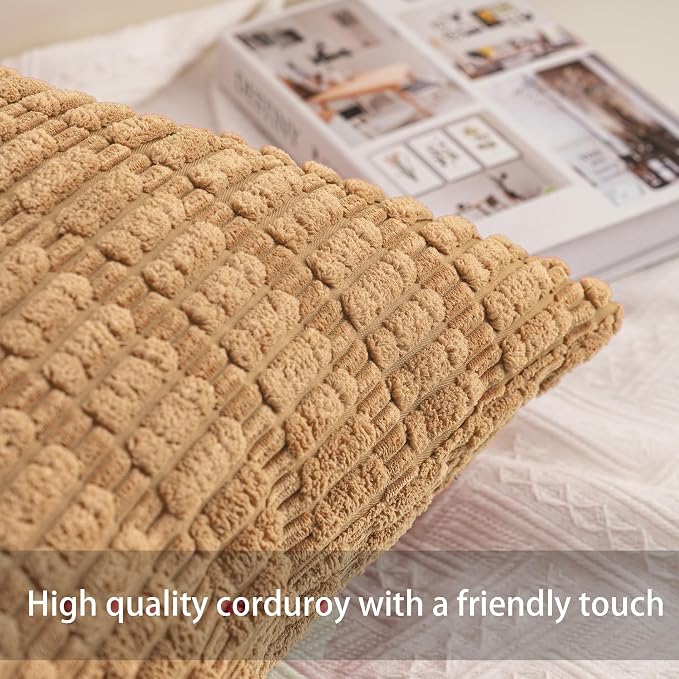 Pack of 2 Corduroy Decorative Throw Pillow Covers 24x24 InchSoft Striped Pillow - Image 2