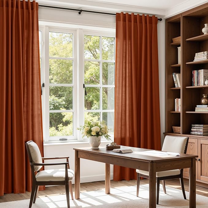 Nanspring Terracotta Linen Curtains 84 Inches Long 2 Panel Set Back Tab Boho - Image 8
