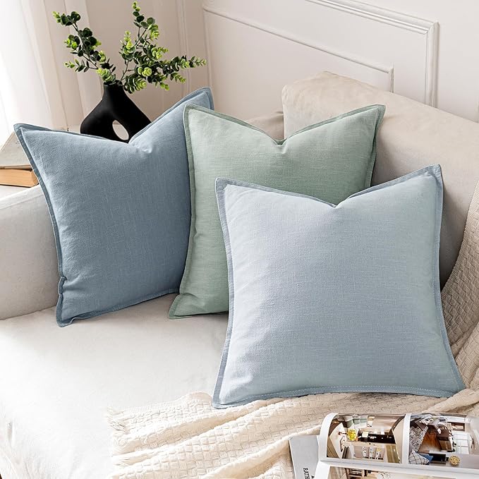 MIULEE Decorative Linen Euro Sham Pillow Covers 22x22 Inch Aqua Green Boho - Image 4
